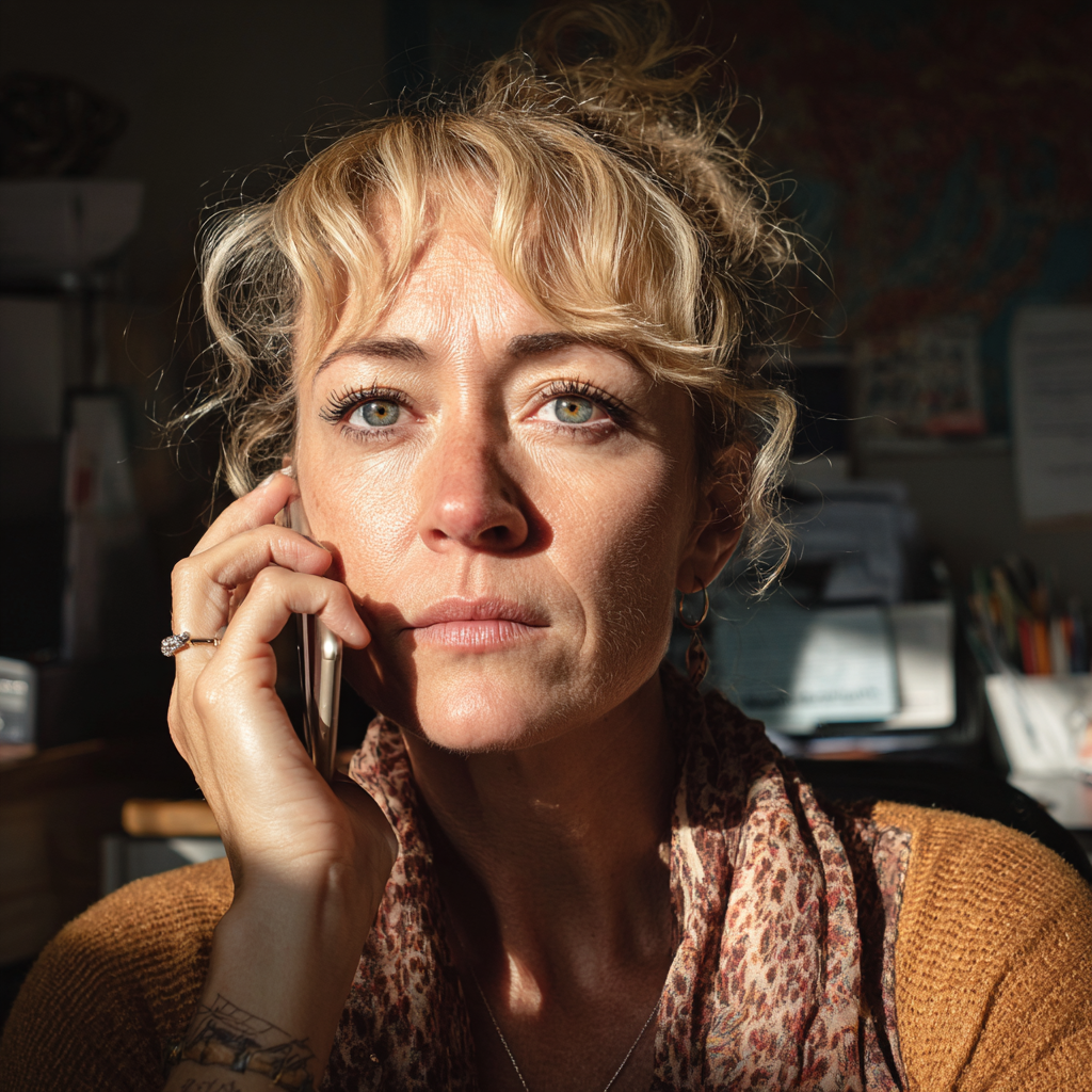 Eine Frau, die ein Handy hält und nachdenklich schaut | Quelle: Midjourney