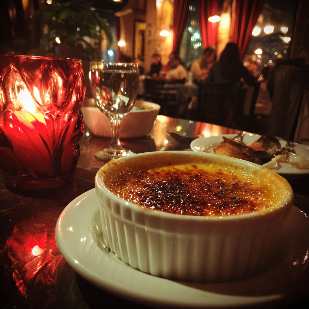 Eine Nahaufnahme einer Crème brûlée | Quelle: Midjourney
