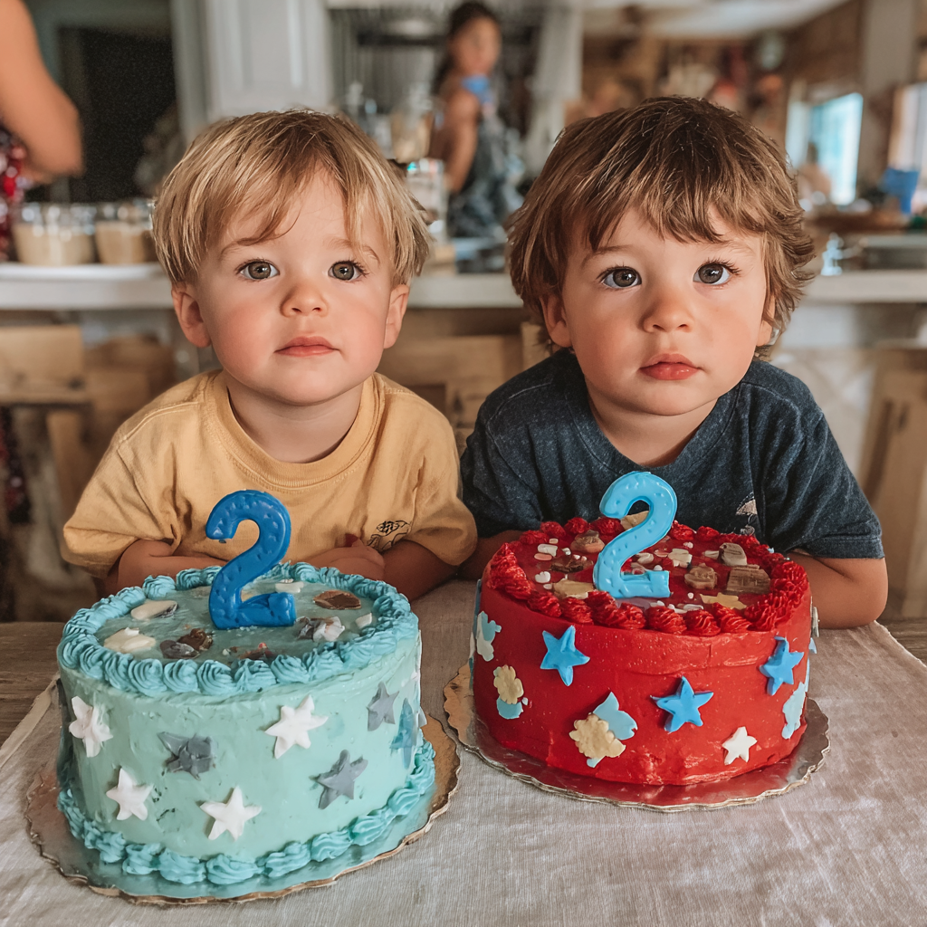 Zwei kleine Jungen mit Geburtstagskuchen | Quelle: Midjourney