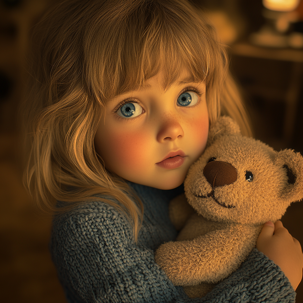 Ein kleines Mädchen hält ihren Teddybär | Quelle: Midjourney