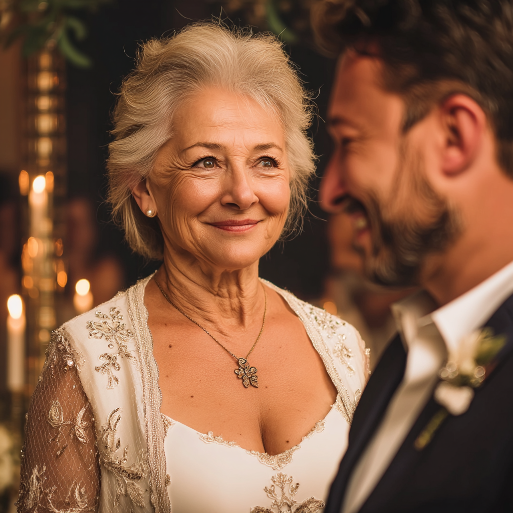 Eine ältere Frau bei der Hochzeit ihres Sohnes | Quelle: Midjourney