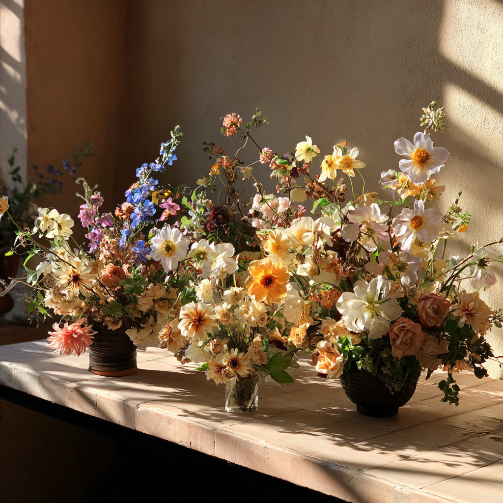 Blumenschmuck auf einem Tisch | Quelle: Midjourney