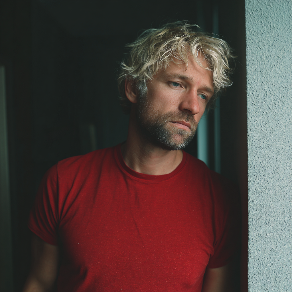 Ein nachdenklicher Mann lehnt an einer Wand | Quelle: Midjourney