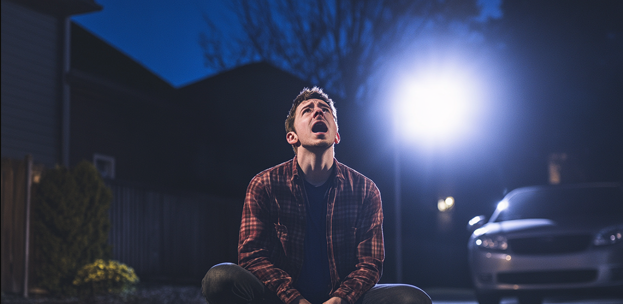 Ein emotionaler Mann in einer Einfahrt | Quelle: Midjourney