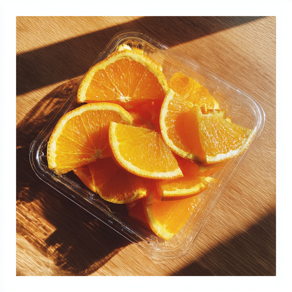 Ein Behälter mit Orangenscheiben | Quelle: Midjourney