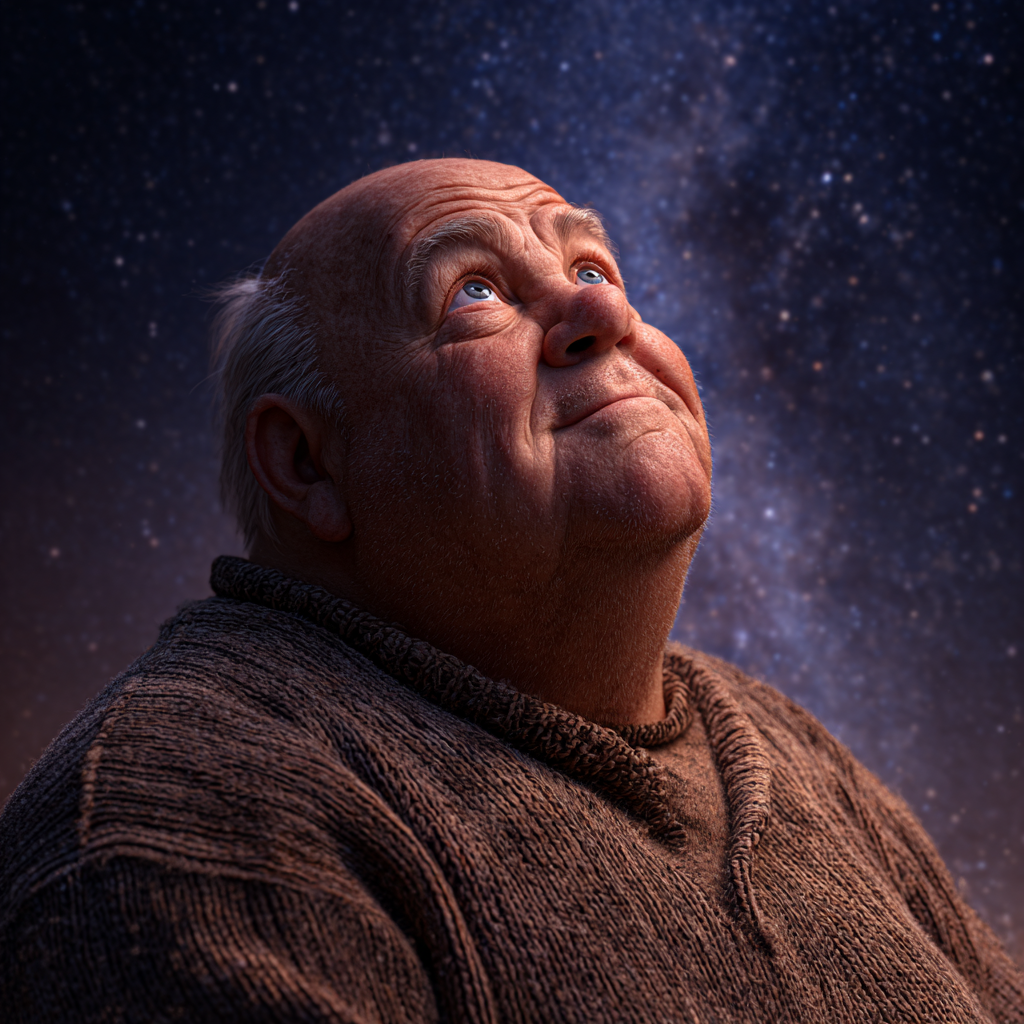 Ein erfreuter älterer Mann schaut in den Sternenhimmel | Quelle: Midjourney