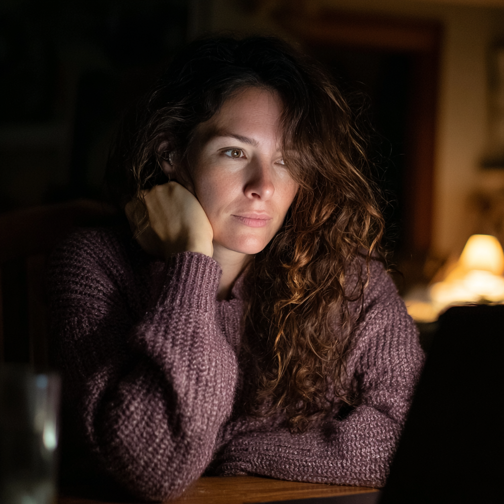Eine Frau benutzt ihren Laptop in der Nacht | Quelle: Midjourney