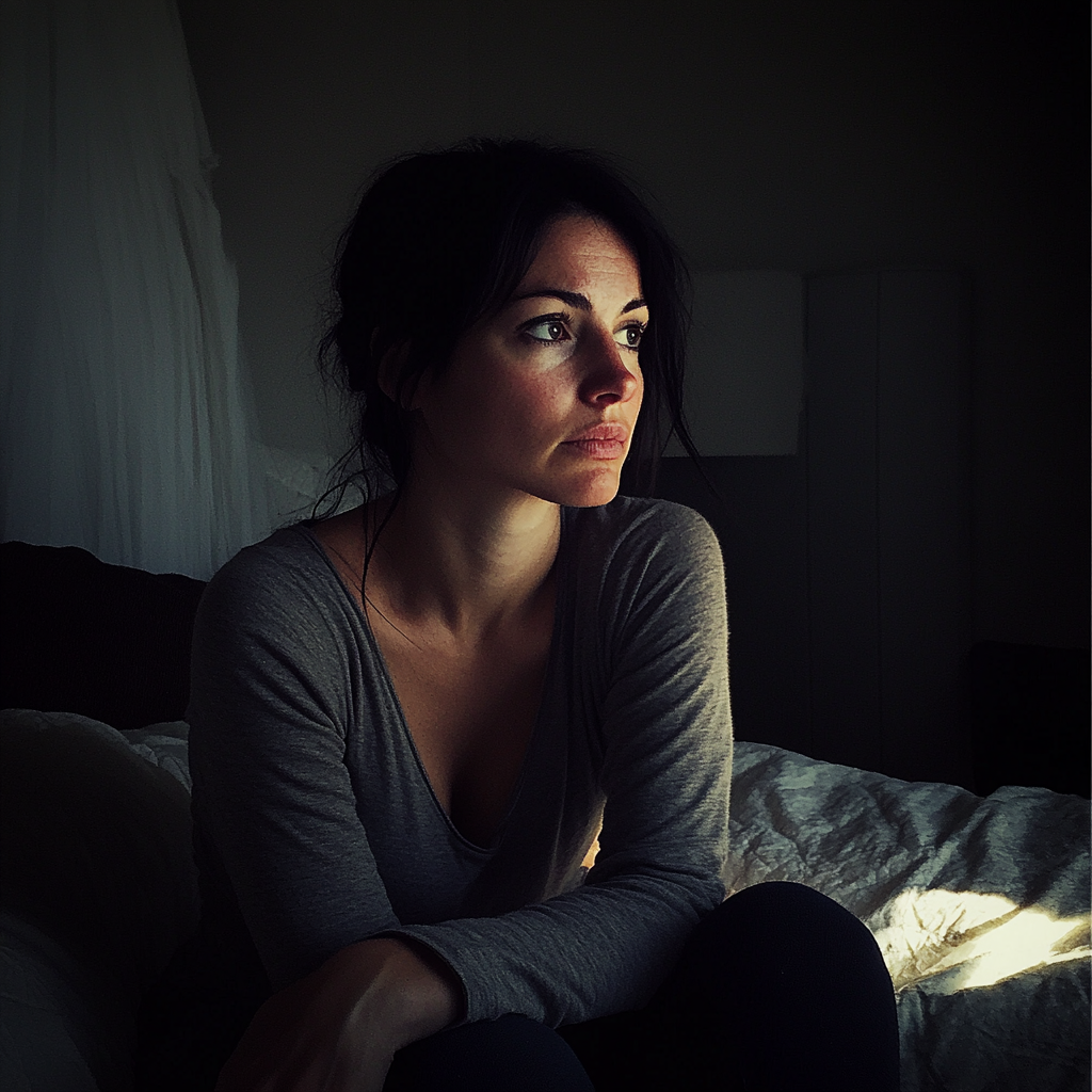 Eine Frau, die auf einem Bett sitzt | Quelle: Midjourney