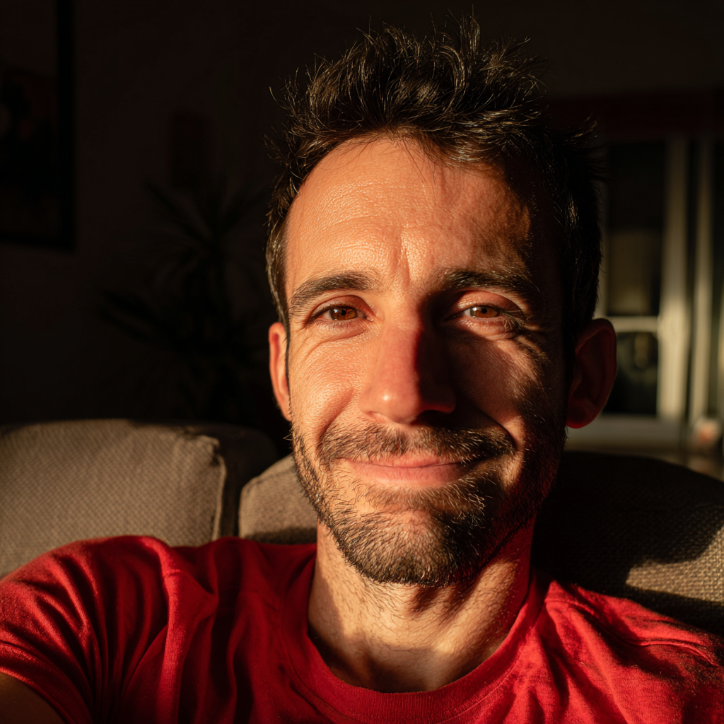 Ein lächelnder Mann, der auf einer Couch sitzt | Quelle: Midjourney
