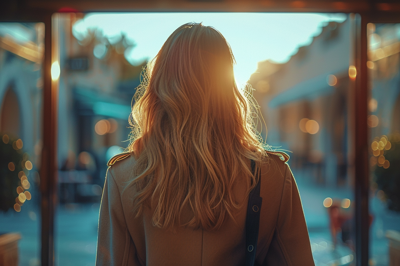 Eine Frau, die ein Gebäude verlässt | Quelle: Midjourney