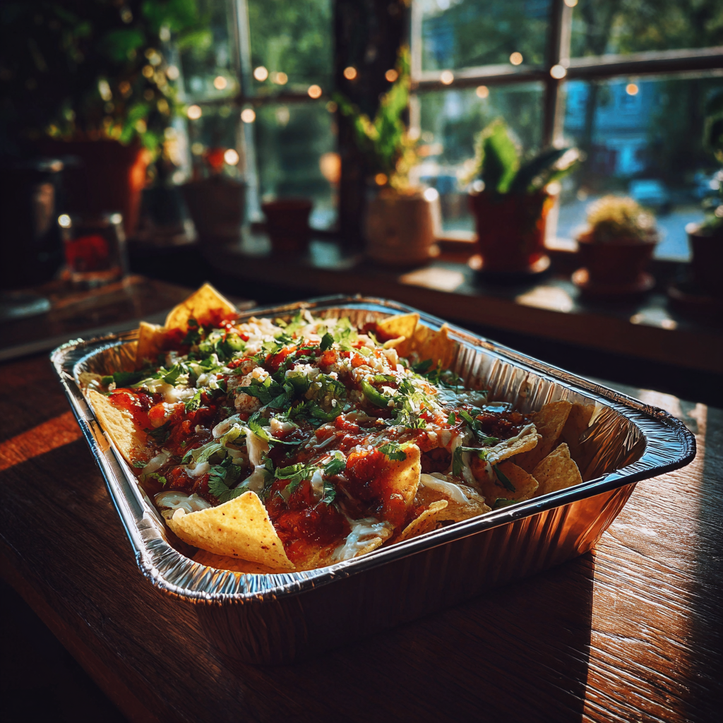 Ein Behälter mit Nachos auf einem Tisch | Quelle: Midjourney