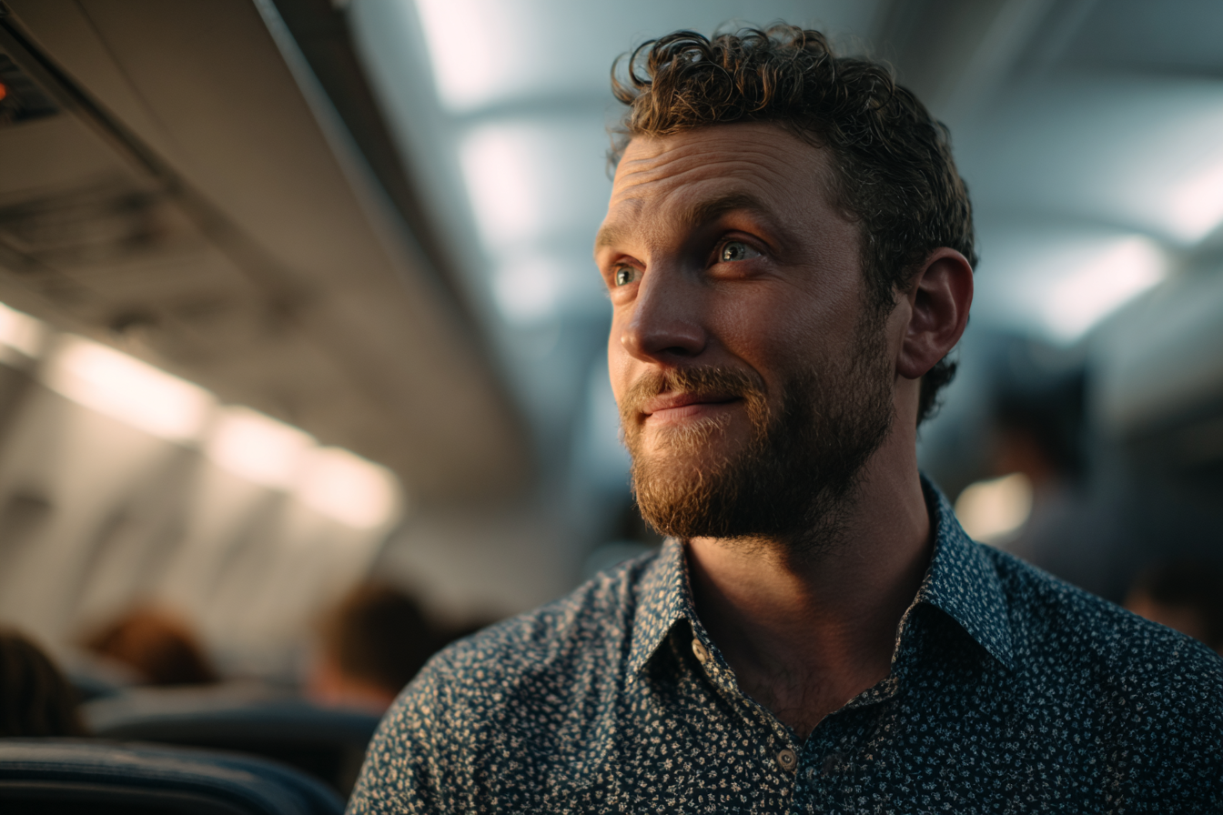 Ein Mann, der in einem Flugzeug steht | Quelle: Midjourney