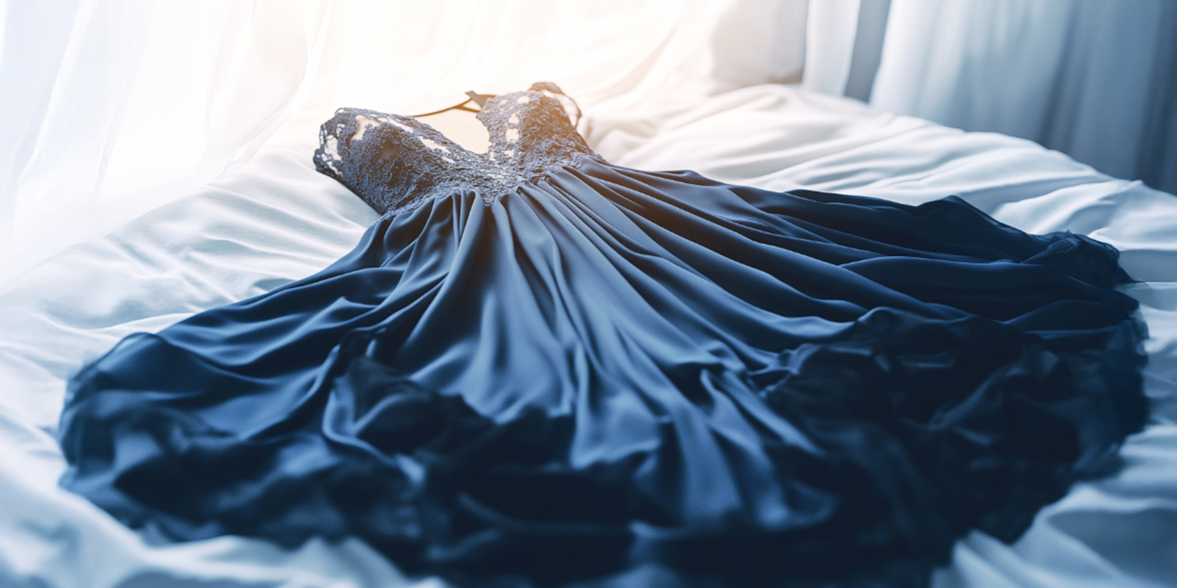 Ein mitternachtsblaues Ballkleid auf einem Bett | Quelle: Barabola