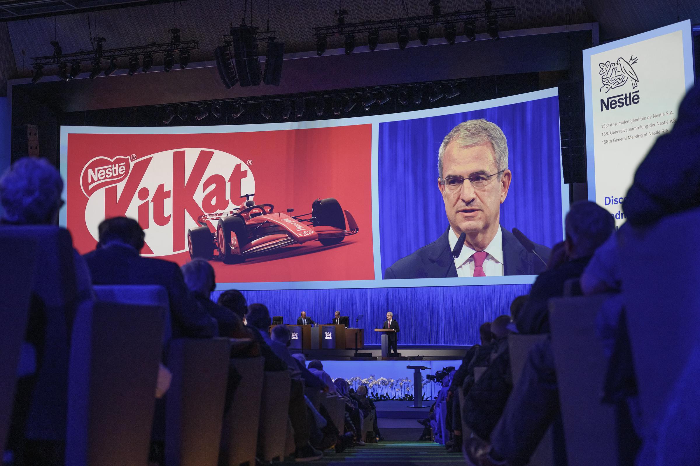 Nestlé-CEO Laurent Freixe spricht während einer Hauptversammlung des Schweizer Lebensmittelkonzerns Nestlé in Ecublens bei Lausanne am 16. April 2025. | Quelle: Getty Images
