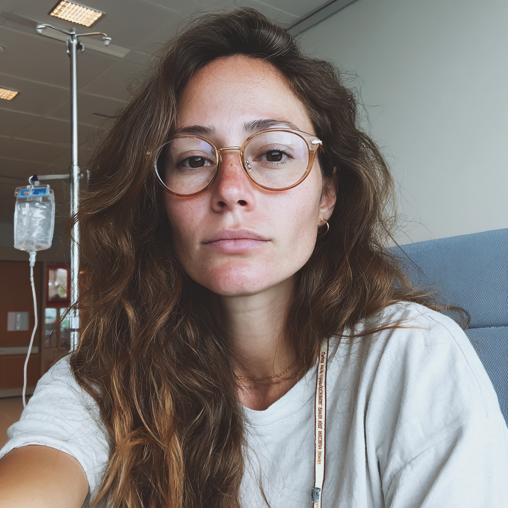 Eine Frau, die in einer Krankenstation sitzt | Quelle: Midjourney