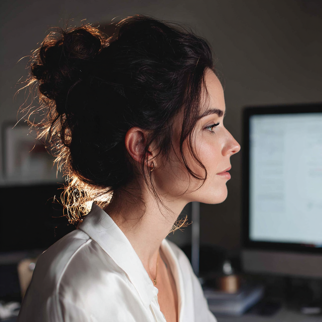 Eine Frau sitzt in ihrem Büro | Quelle: Midjourney