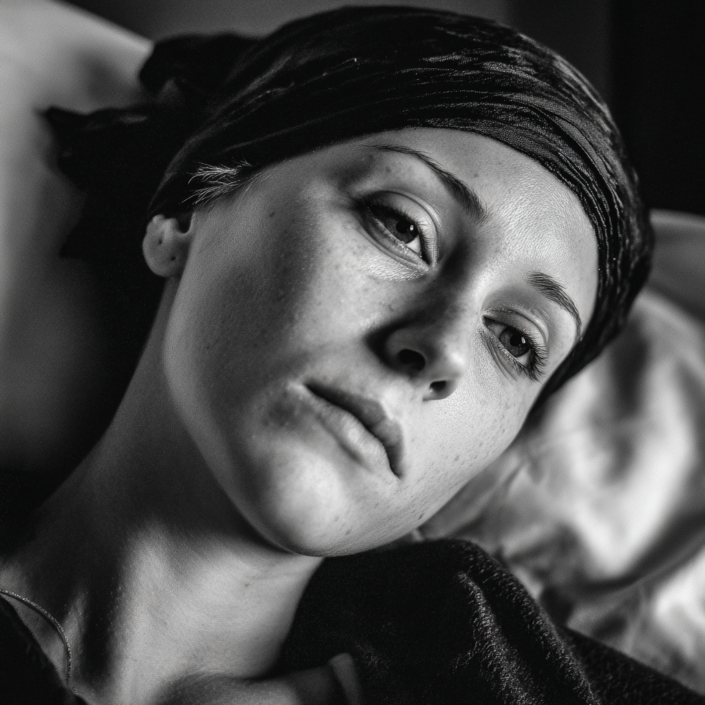 Eine kranke Frau liegt in einem Krankenhausbett | Quelle: Midjourney