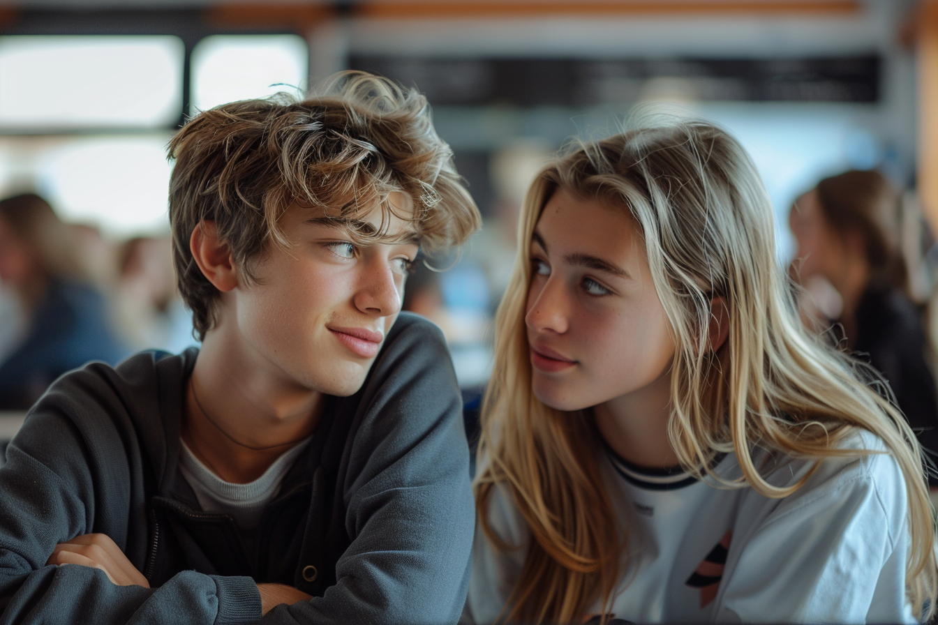 Zwei Schüler schauen sich an | Quelle: Midjourney