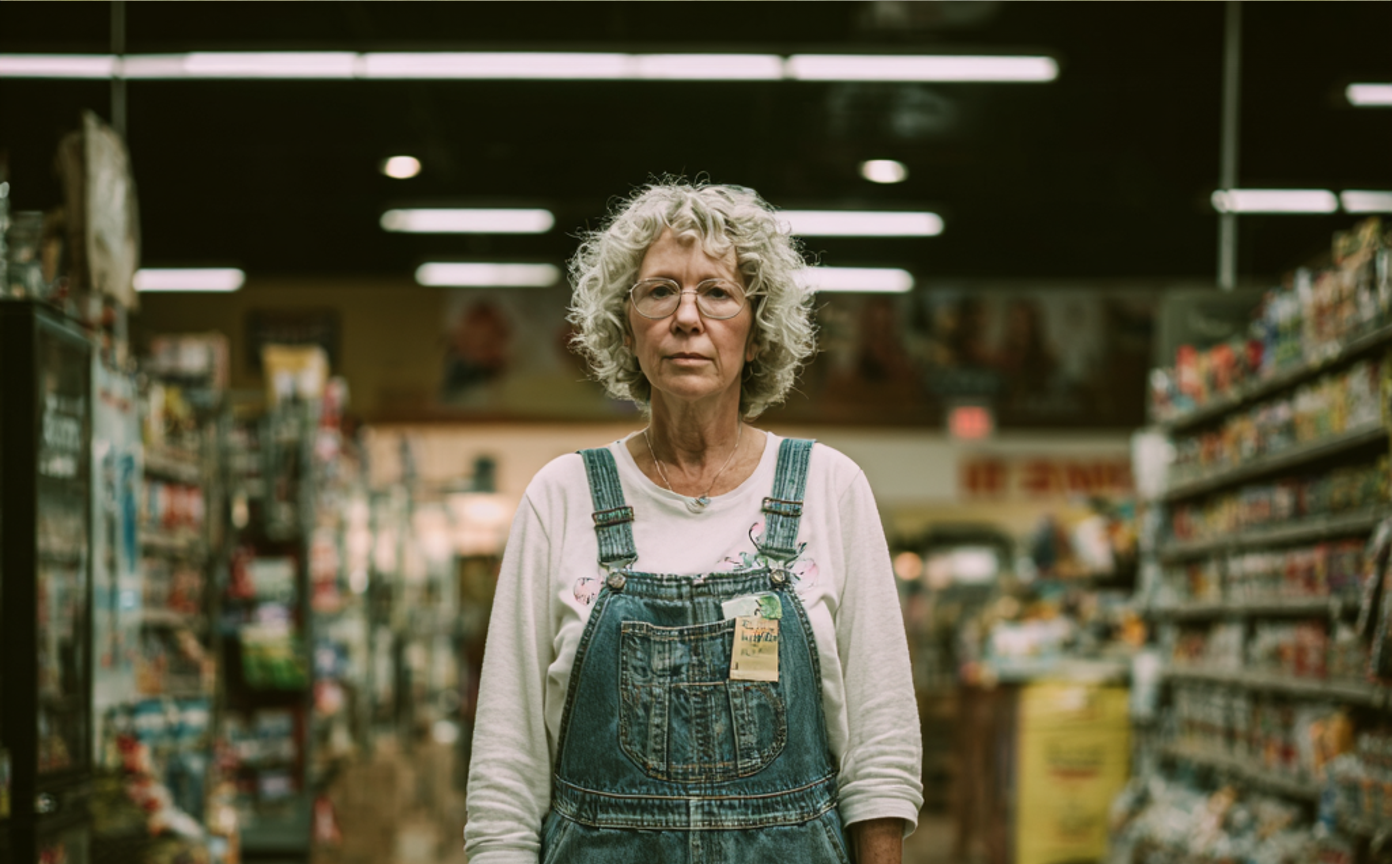 Eine ältere Frau in Jeanslatzhose | Quelle: Midjourney