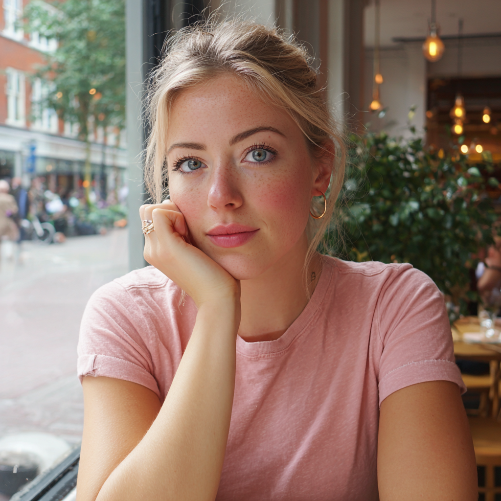 Eine Frau, die in einem Café sitzt | Quelle: Midjourney