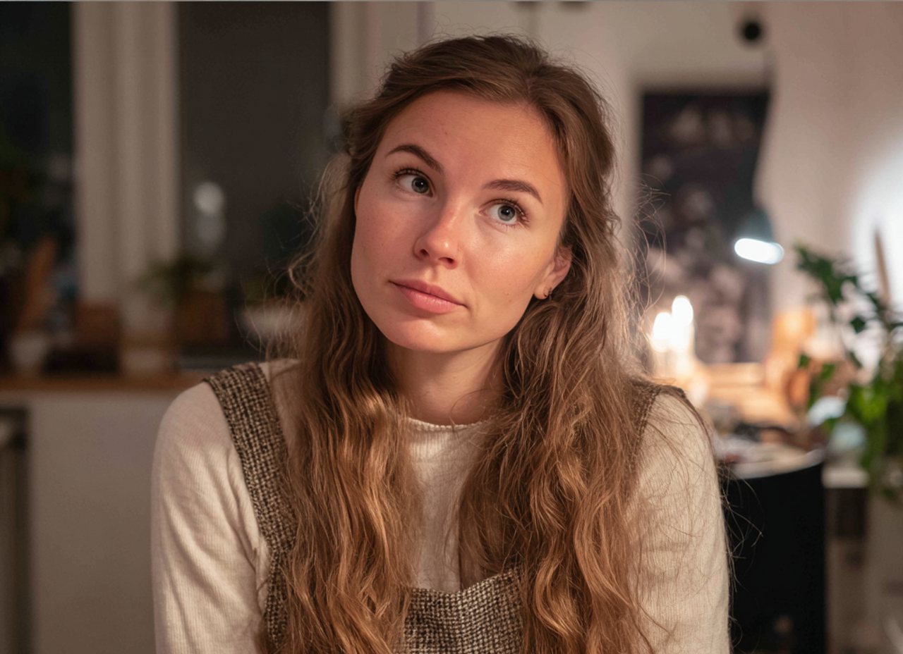 Eine nachdenkliche Frau sitzt an einem Tisch | Quelle: Midjourney