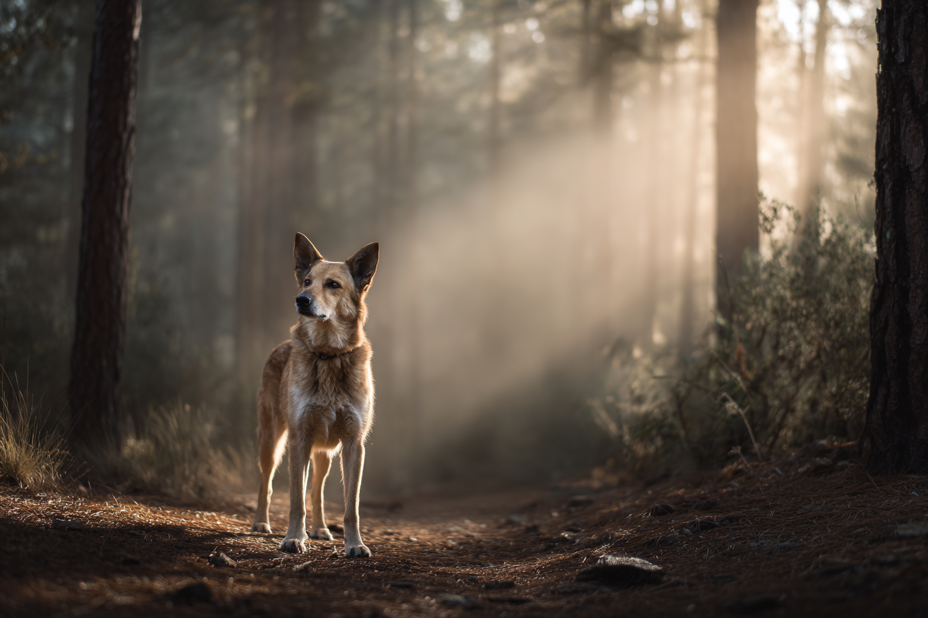 Ein Hund, der in einem Wald steht | Quelle: Midjourney