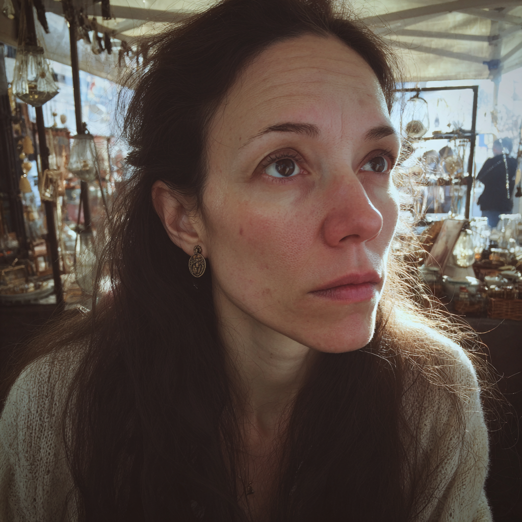 Frau an einem Flohmarktstand | Quelle: Midjourney