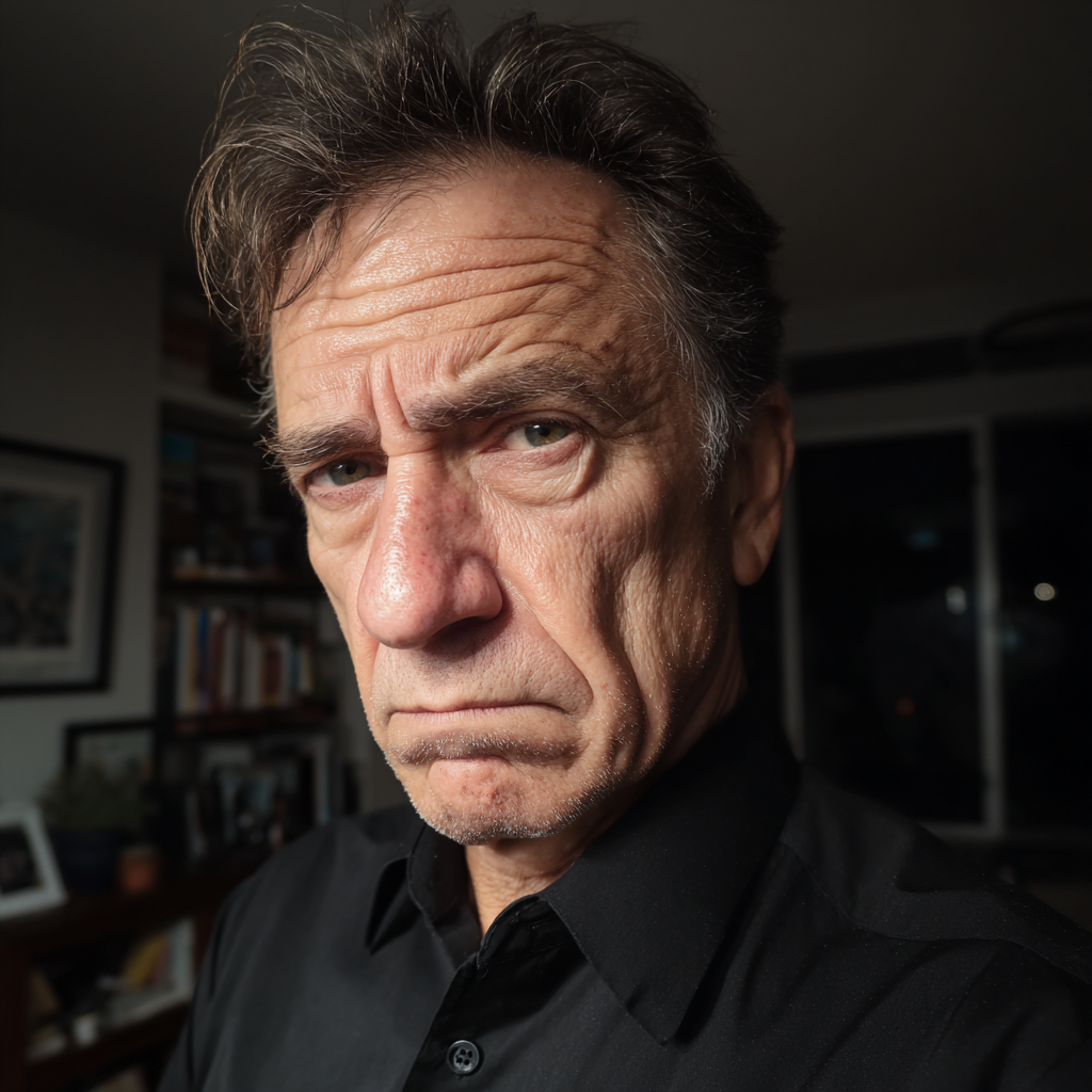 Eine Nahaufnahme eines aufgebrachten Mannes | Quelle: Midjourney