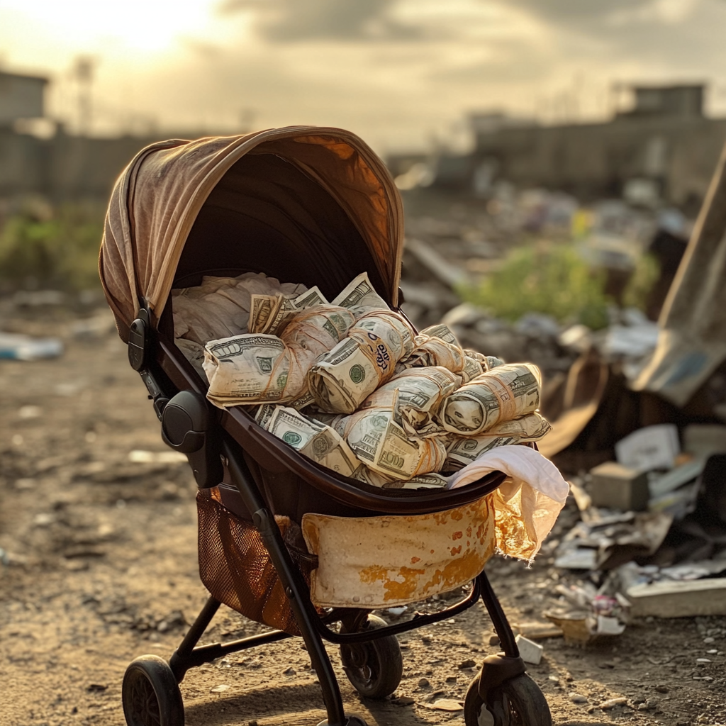 Kinderwagen gefüllt mit Bargeld | Quelle: Midjourney