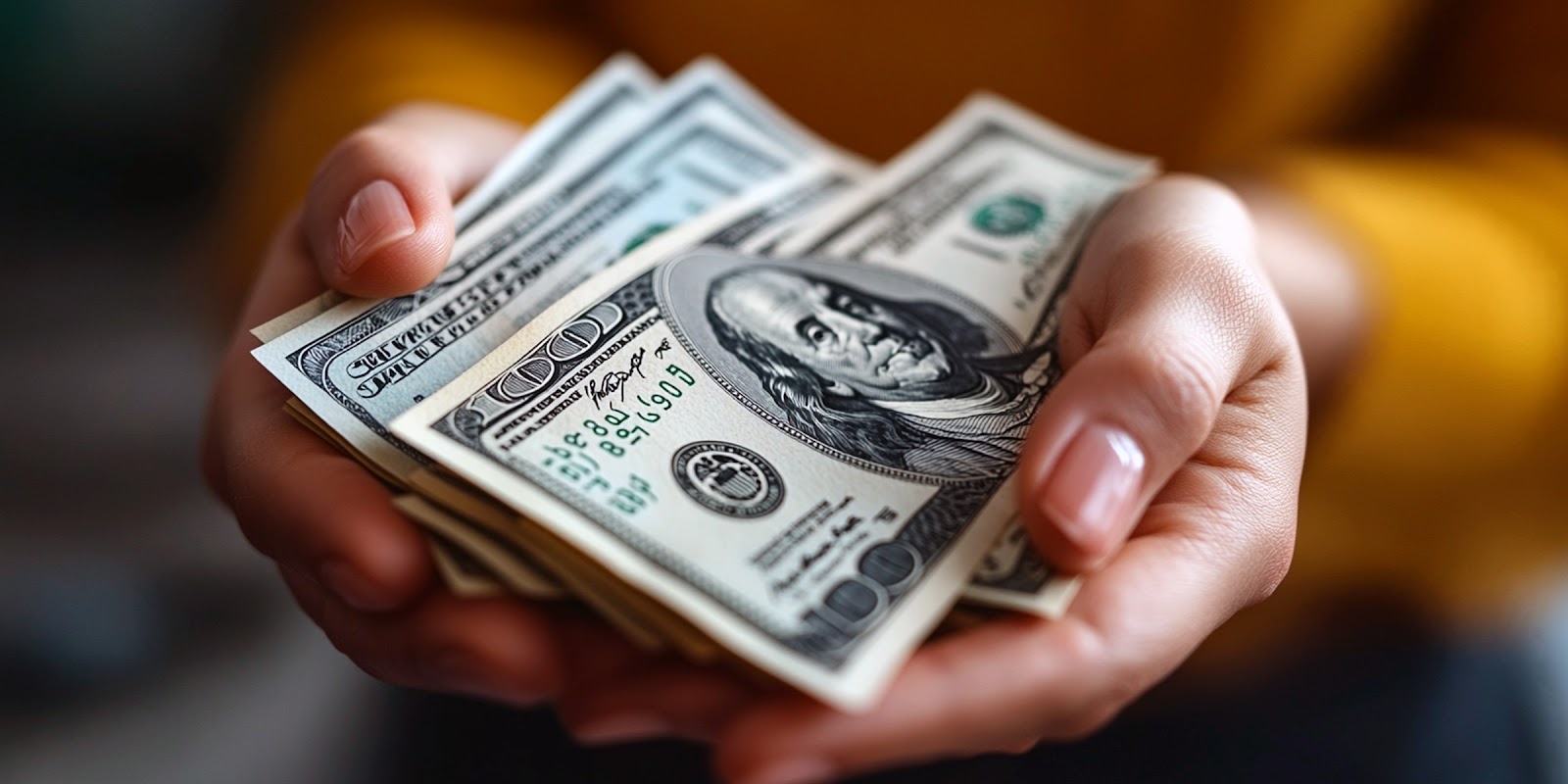Frau hält Geld in der Hand | Quelle: Midjourney