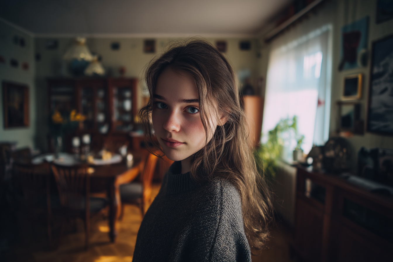 Ein Mädchen steht in ihrem Haus | Quelle: Midjourney