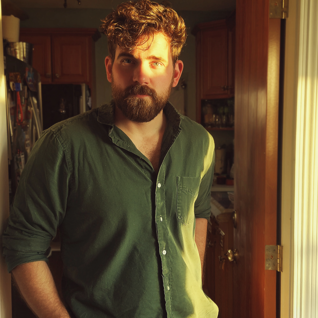 Ein Mann mit einem grünen Hemd | Quelle: Midjourney