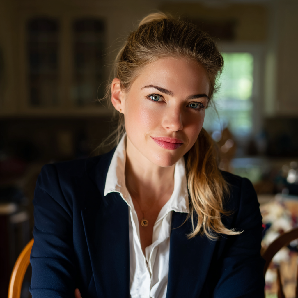 Eine Frau trägt einen marineblauen Blazer | Quelle: Midjourney