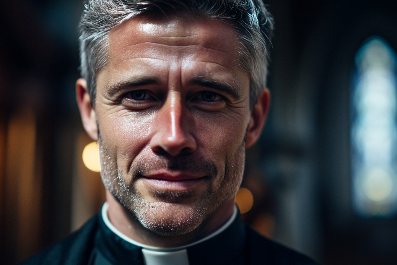 Ein Priester, der geradeaus schaut | Quelle: Midjourney