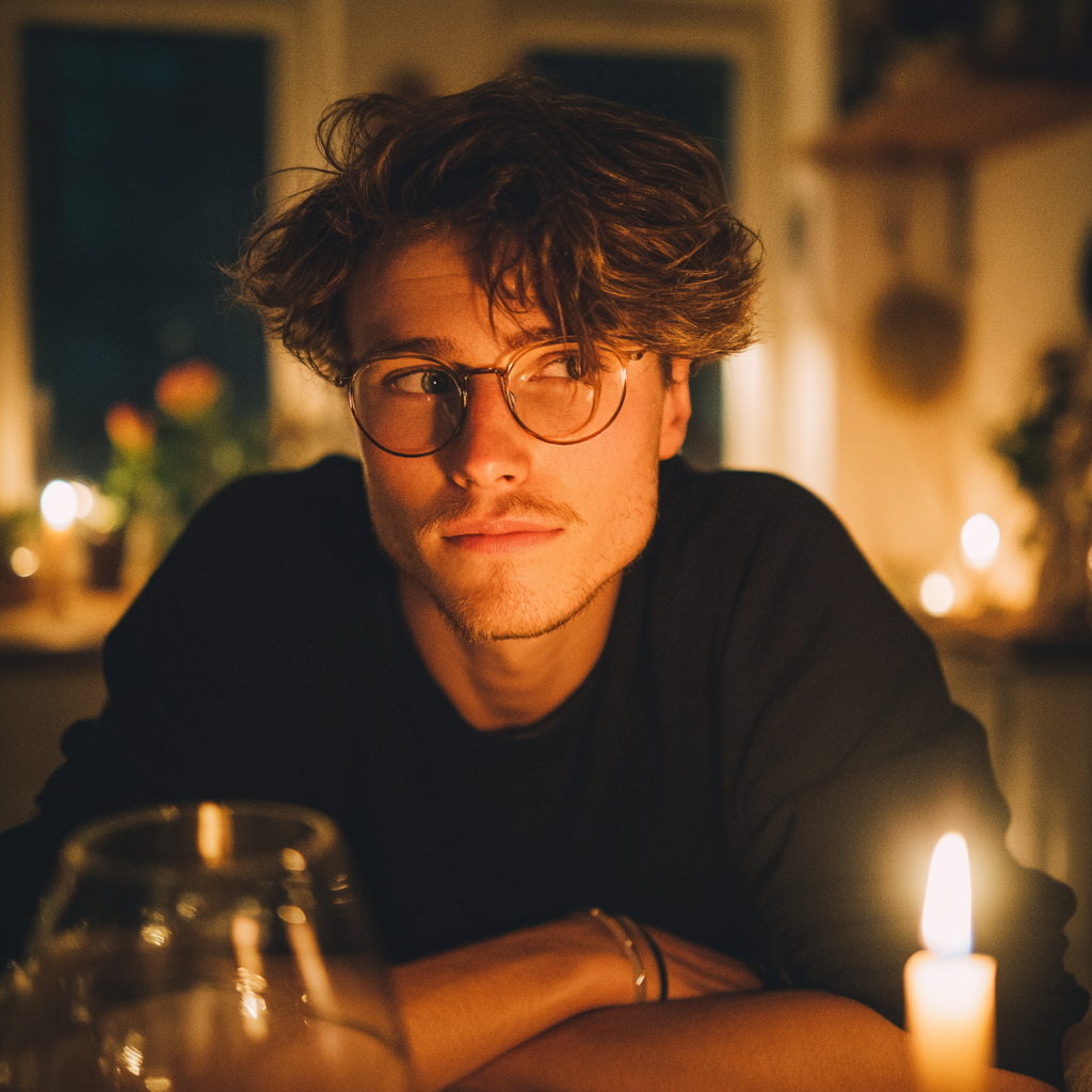 Ein junger Mann sitzt an einem Tisch | Quelle: Midjourney