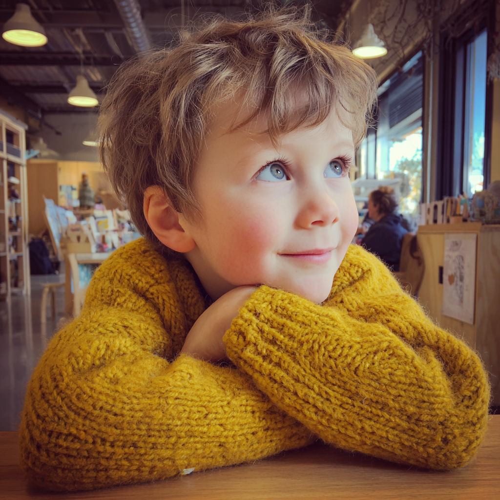 Ein kleiner Junge sitzt an einem Tisch | Quelle: Midjourney