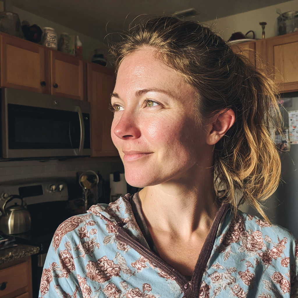 Eine lächelnde Frau, die in einer Küche steht | Quelle: Midjourney