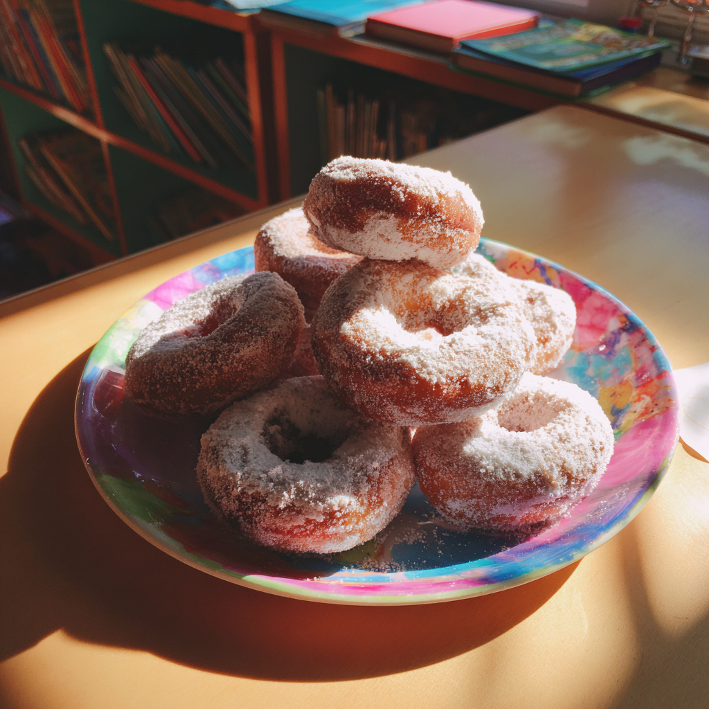 Ein Teller mit gepuderten Donuts | Quelle: Midjourney