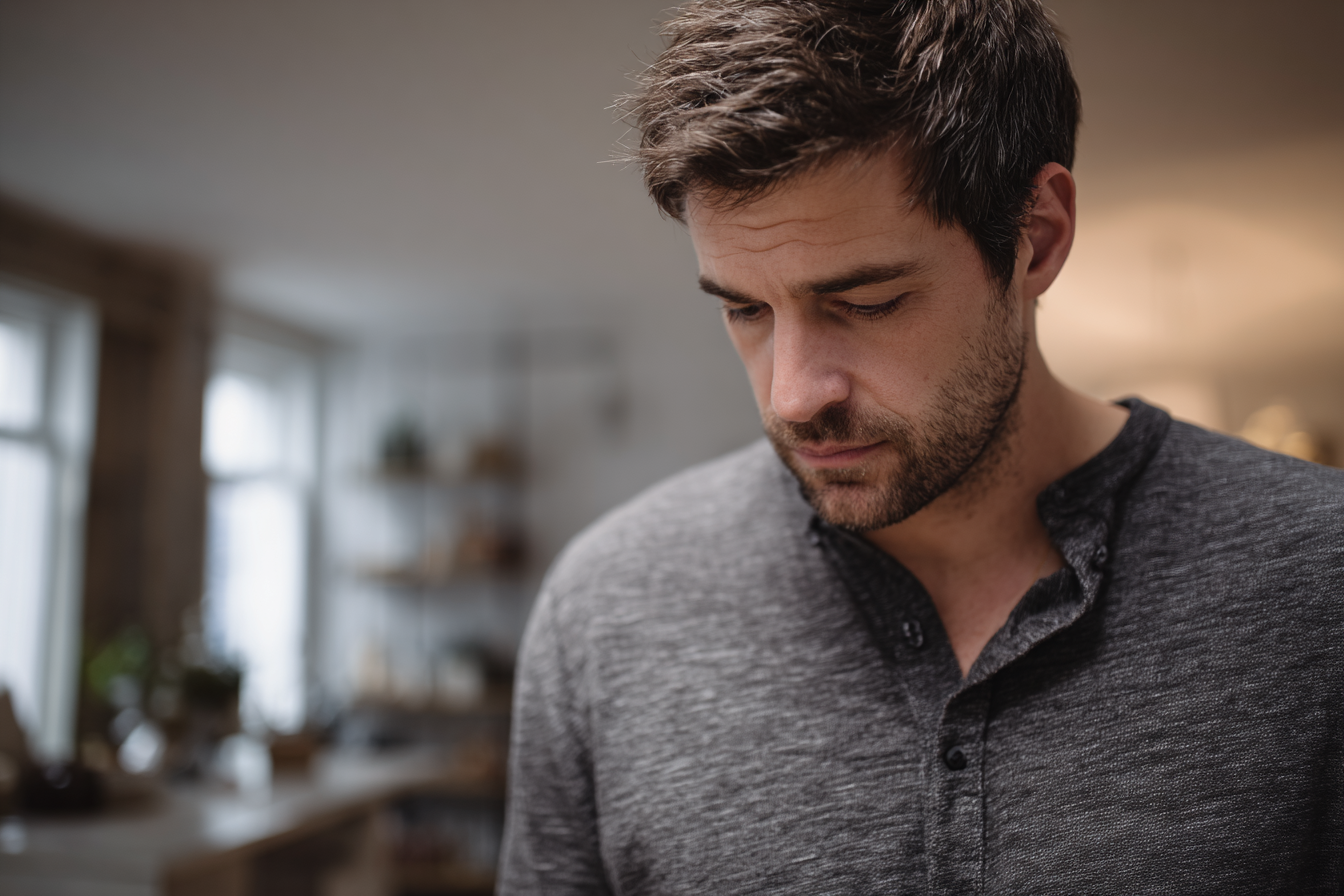 Ein Mann schaut nach unten | Quelle: Midjourney