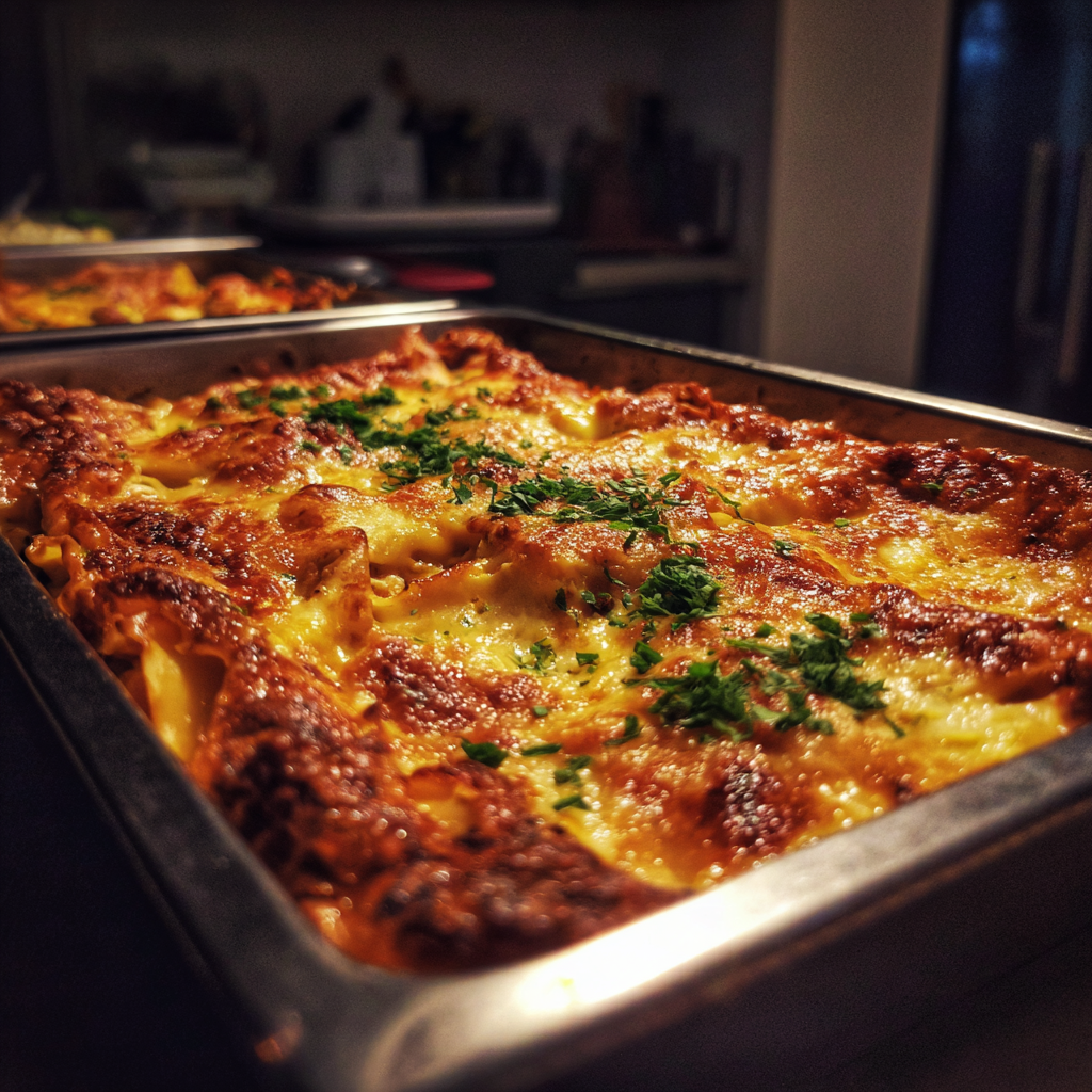 Ein Tablett mit Lasagne | Quelle: Midjourney