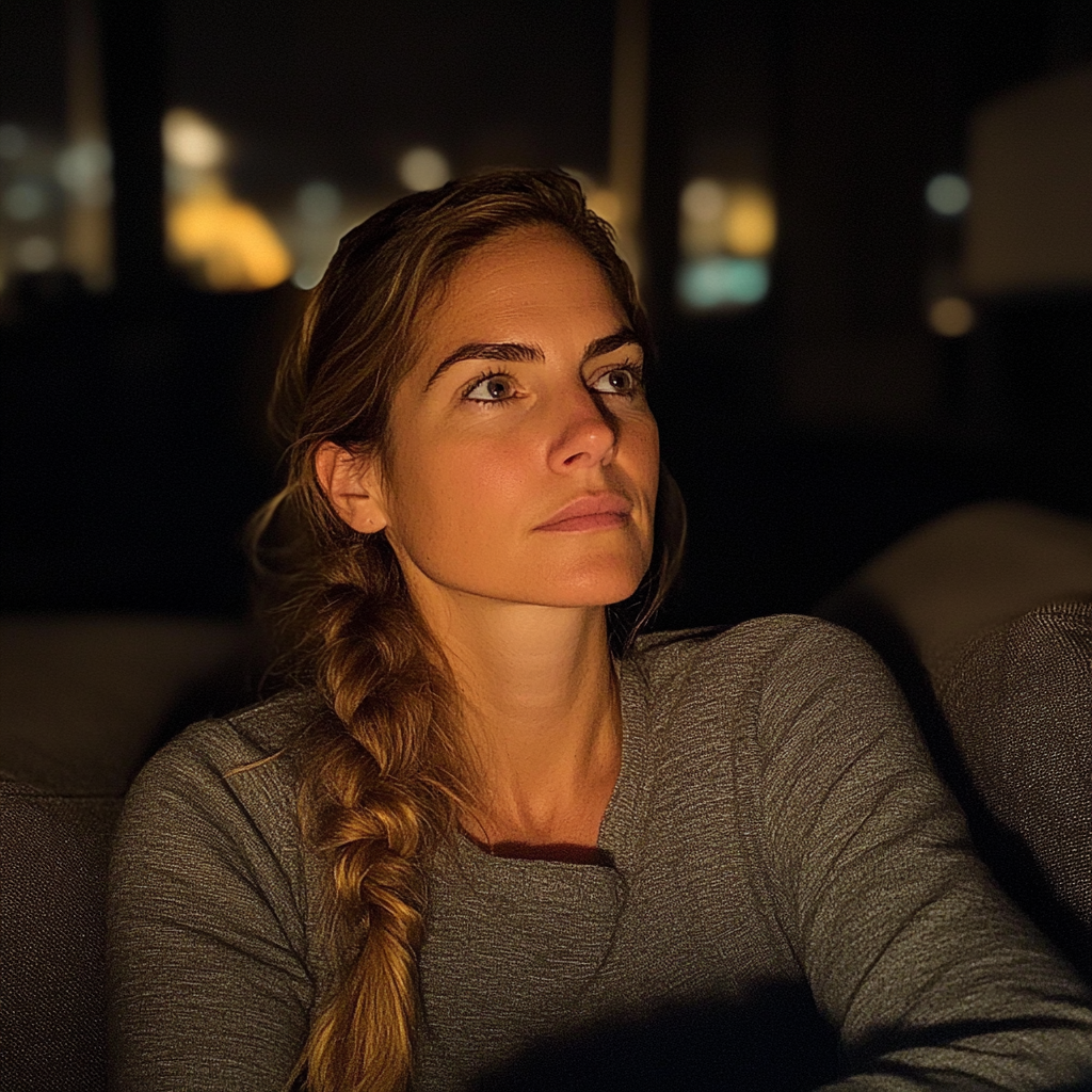 Eine Frau, die auf einer Couch sitzt | Quelle: Midjourney