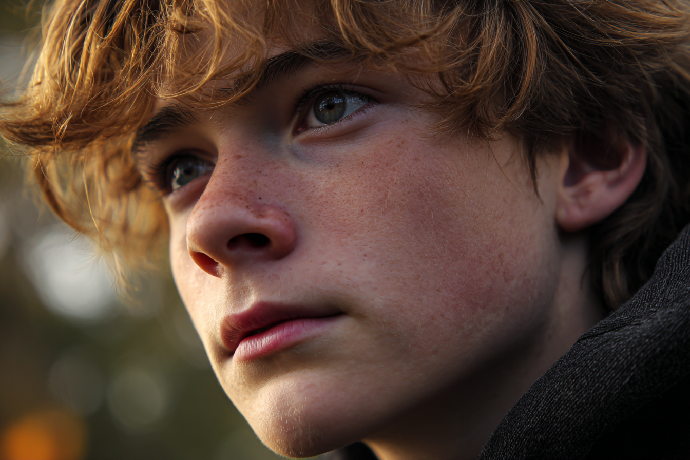 Eine Nahaufnahme des Gesichts eines Jungen | Quelle: Midjourney