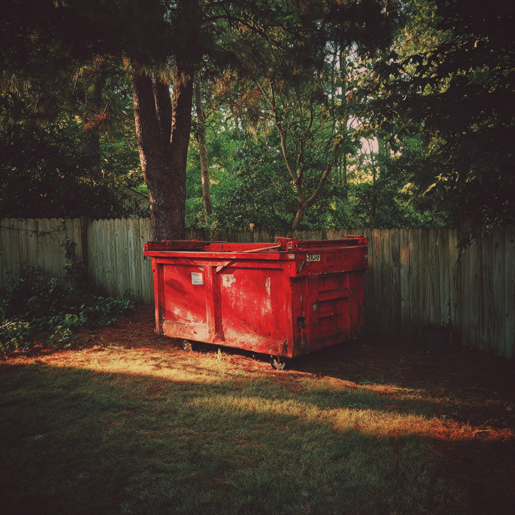 Ein roter Müllcontainer in einem Hinterhof | Quelle: Midjourney