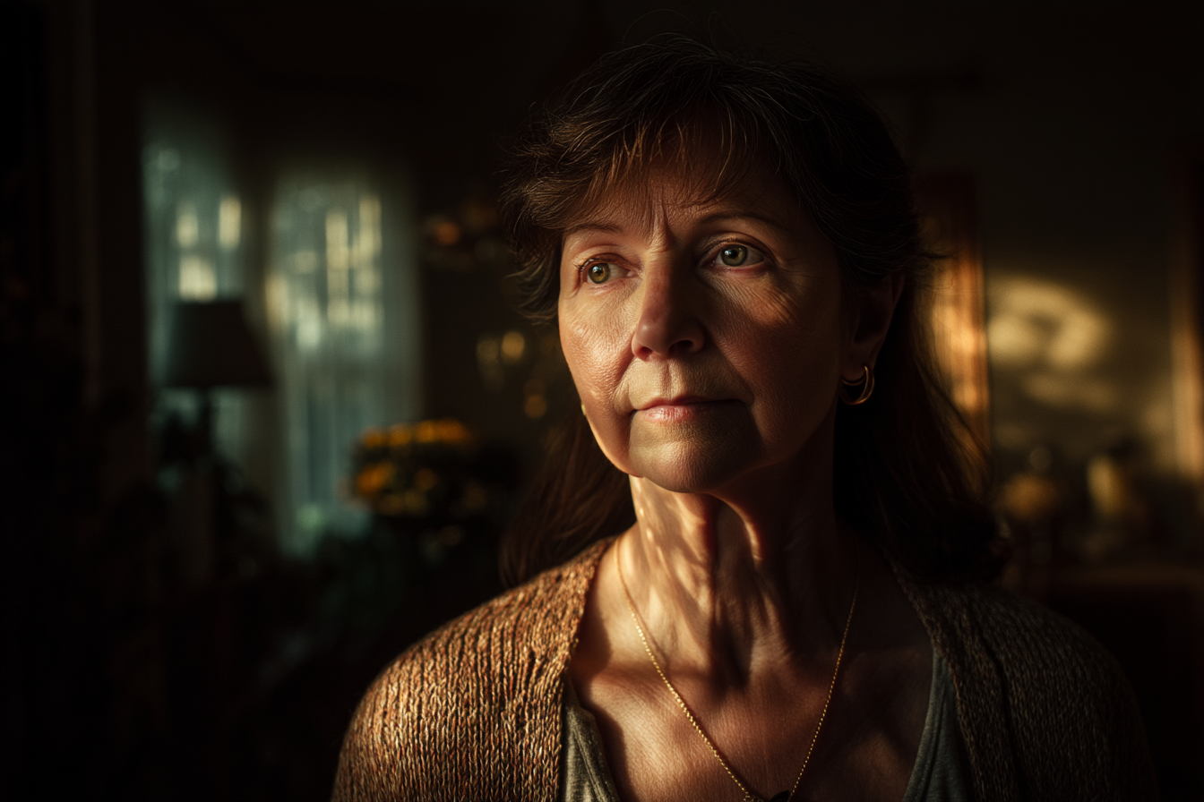 Eine Frau, die in einem Wohnzimmer steht | Quelle: Midjourney