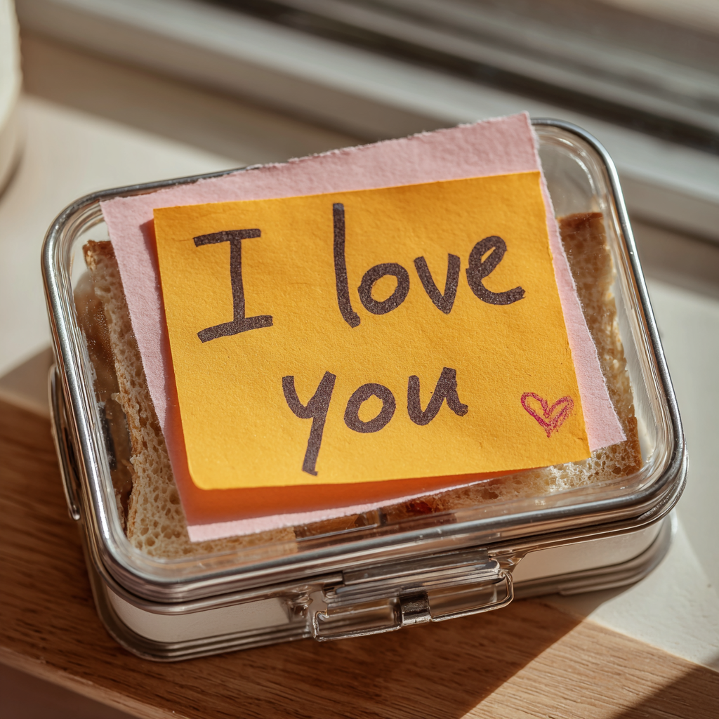 Ein Klebezettel auf einer Lunchbox | Quelle: Midjourney