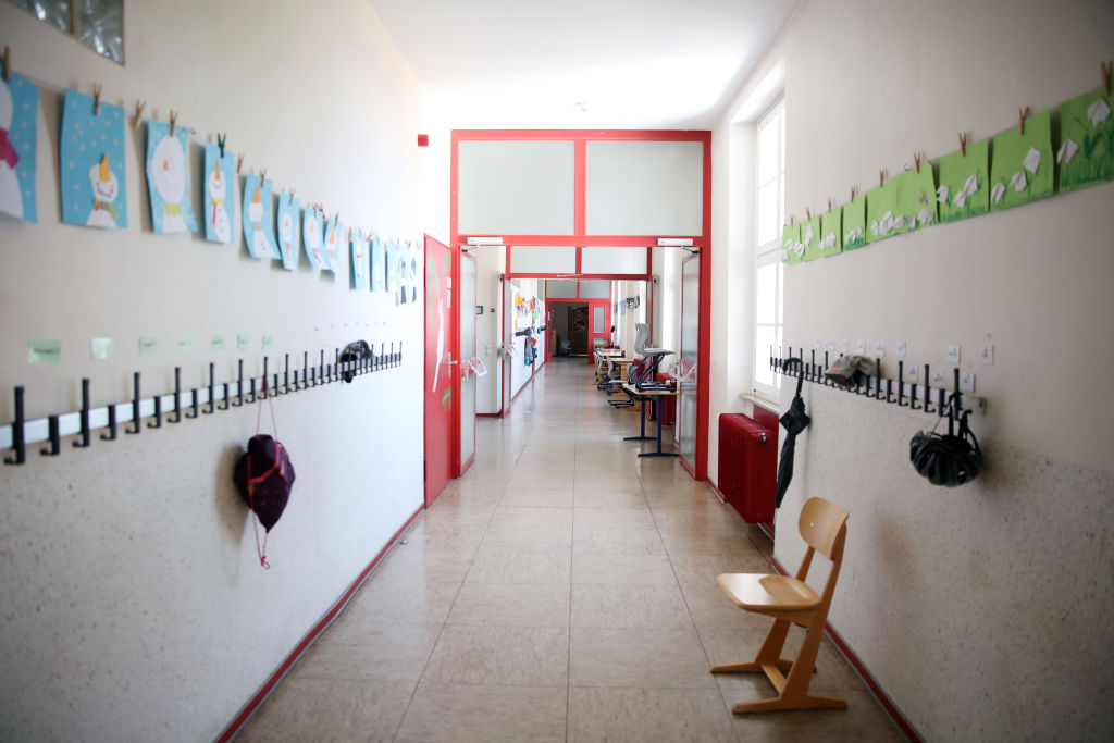 A general view of an empty corridor at the temporarily-closed Schloss-Schule elementary school during the coronavirus crisis on April 15, 2020 in Heppenheim, Germany. | Source: Getty Images