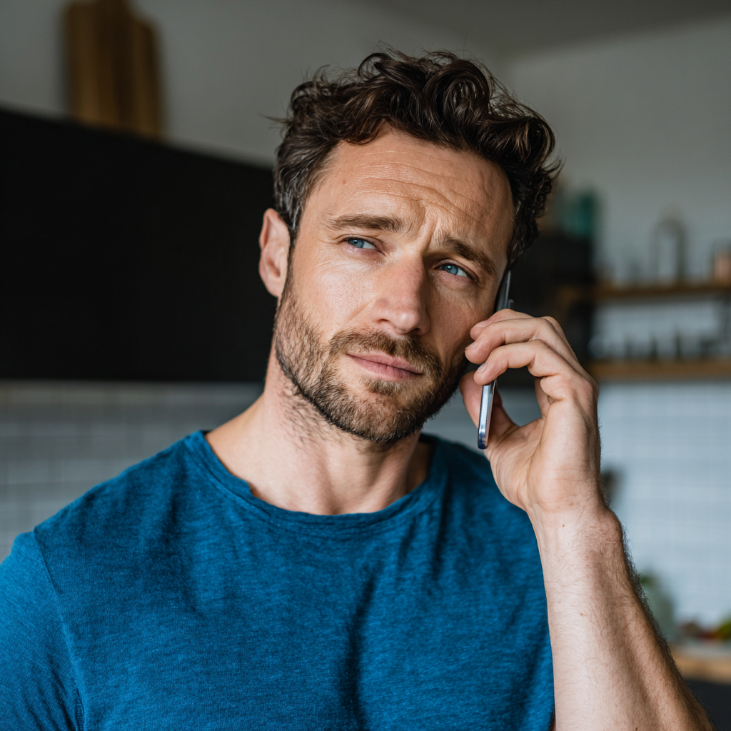 Ein nachdenklicher Mann, der mit einem Handy telefoniert | Quelle: Midjourney