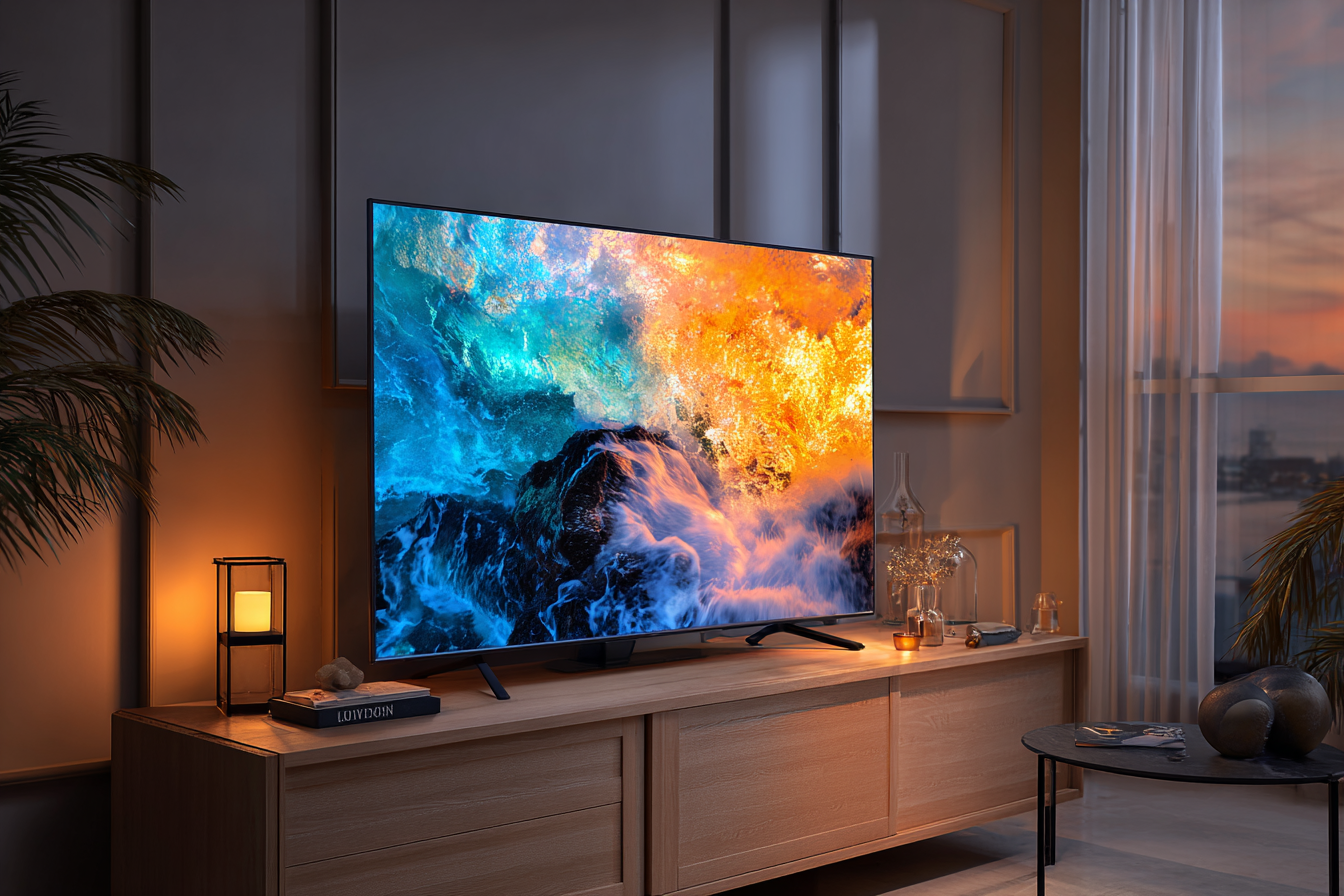 Ein neuer Fernseher in einem Wohnzimmer | Quelle: Midjourney