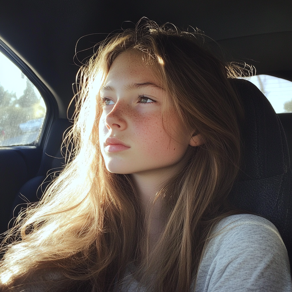 Ein Mädchen im Teenageralter sitzt in einem Auto | Quelle: Midjourney