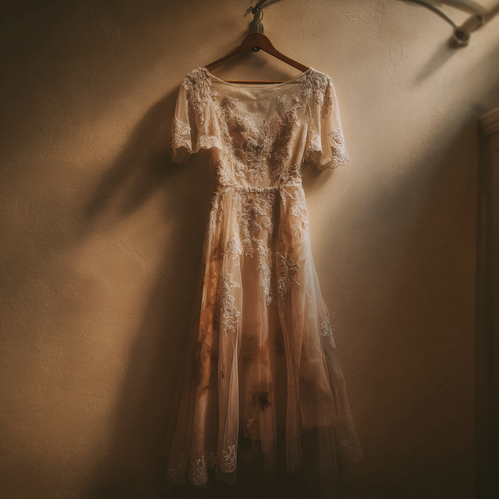 Ein ruiniertes Hochzeitskleid | Quelle: Midjourney